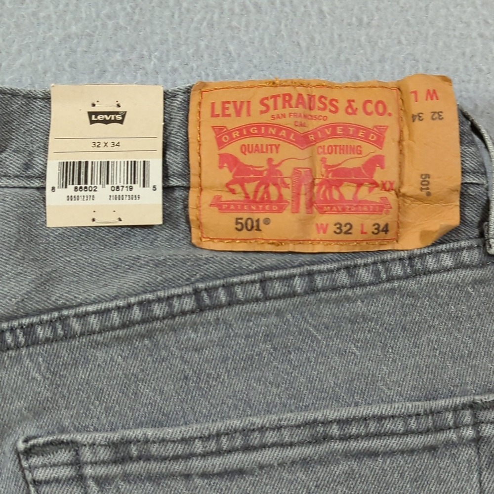 Levis 501 Original Stretch Mens Grey Straight Leg Button Fly Jeans 32x34 NWT - Picture 7 of 11